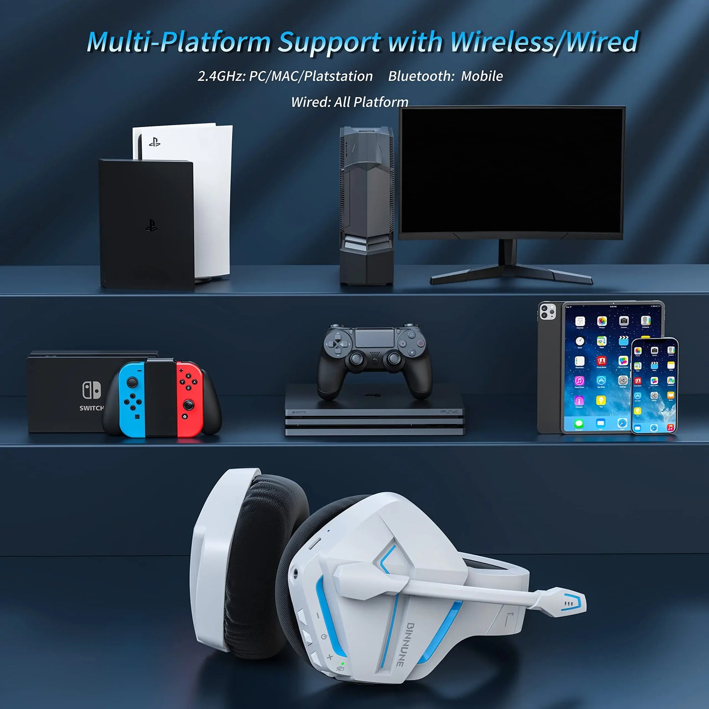 BINNUNE BW01 Wireless Gaming Headset with Mic