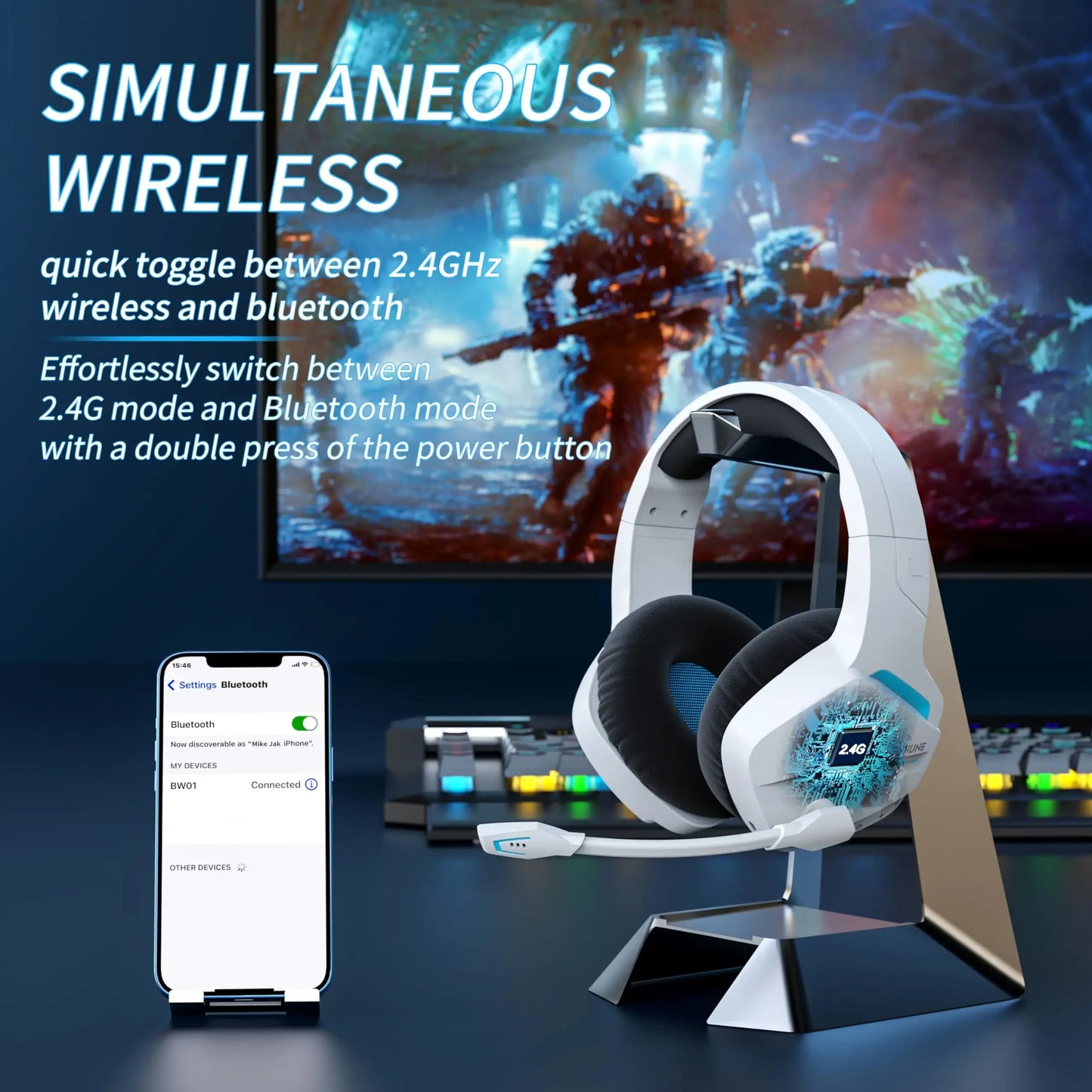BINNUNE BW01 Wireless Gaming Headset with Mic